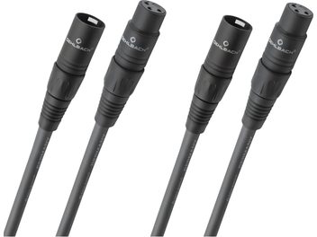 Oehlbach NF 14 Master X 1m analog XLR-lydkabel, mørkegrå PVC-kappe, sorte cylindriske metalstik med 3 ben og trykt logo, vist i perspektiv med begge ender synlige