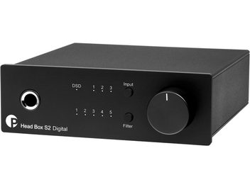Preamplificatore per cuffie hi-fi Head Box S2 Digital nero, corpo rettangolare, pannello frontale con presa jack, pulsanti e manopola circolare