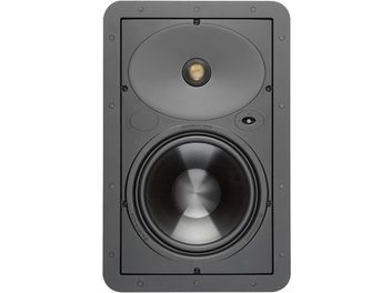 Metallihalli värvi Monitor Audio Core W180 seinasisene kõlar, ümmargune kõlar ja kuldne diskantkõlar, vaade eest