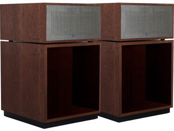Paire d’enceintes Klipsch LaScala AL5 American Club Ed., noyer brun, pavillon grave ouvert, grille grise, vue 3/4