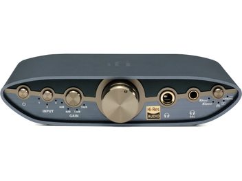 Preamplificatore per cuffie ad alta fedeltà iFi Audio ZEN CAN 3, vista frontale, 5 pulsanti, 3 prese jack, 1 manopola centrale, 1 logo Hi-Res Audio