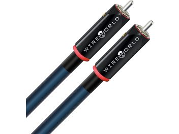 Câble audio analogique RCA Wireworld Oasis 10 RCA 1m, connecteurs cylindriques noirs avec anneaux rouges, corps bleu foncé