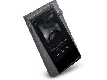 Baladeur audiophile Astell&Kern SR25 MKII, vue de face, écran affichant une image en noir et blanc, boîtier gris foncé