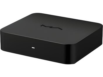 Matrix Audio X‑SPDIF3 in black anodized aluminum, three-quarter front-left view, rectangular case with rounded corners, engraved logo on top, and single white LED on the front panel