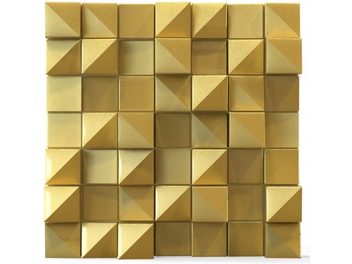 Diffuseur acoustique mural Artnovion ALPS W gold composé de 49 pyramides tronquées dorées assemblées en damier carré