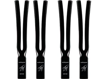 Accessoire pour câble Audioquest Chaussette Rocket 22 lot de 4 noir en forme de Y avec logo fusée et texte "AMP END" en blanc