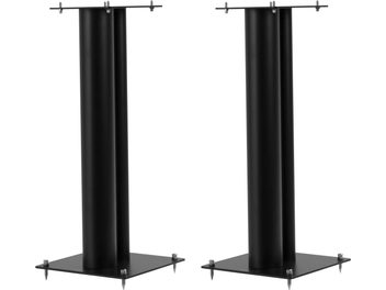Două standuri pentru boxe Norstone Design Stylum 3 negru satinat, simetrice, din metal, pe fundal alb