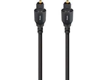 Cyfrowy kabel optyczny Audioquest Pearl 0,75 m czarny w plastikowej osłonie z gładkim płaszczem i dwoma złoconymi złączami Toslink, widok z przodu