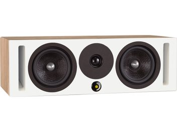 Enceinte centrale Davis Acoustics Krypton C Nordik blanc, vue de face, 2 haut-parleurs circulaires noirs, tweeter central, évents latéraux