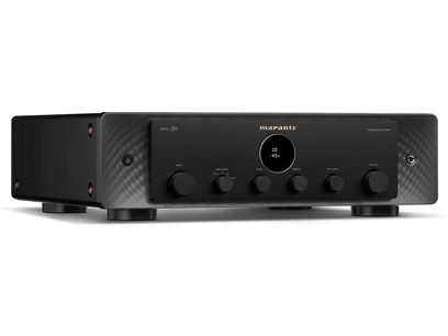Ampli hi-fi stéréo Marantz Model 50 noir, vue de face, façade noire avec boutons et molettes, affichage LED au centre