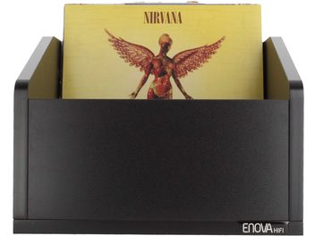 Μαύρο ματ έπιπλο αποθήκευσης Enova HIFI Vinyle Bac 120 για 120 δίσκους βινυλίου, με κόκκινο και κίτρινο ανατομικό μοτίβο