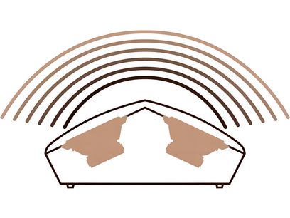 Enceinte acoustique vue de face en coupe transversale révélant la structure interne avec haut-parleurs et conduits