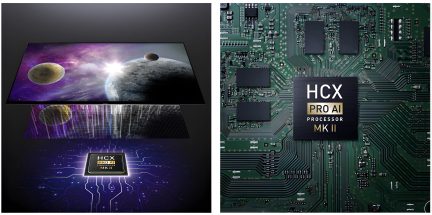Processeur HCX Pro AI MK II sur fond de circuit imprimé vert et image de planètes en arrière-plan
