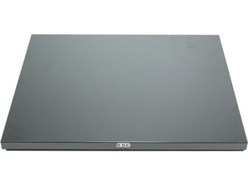 Dark matte gray rectangular thin metal or composite plate, white marking "SSC Solobase", HI-FI vibration damper
