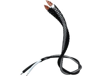 Câble noir et cuivre torsadé avec connecteurs bananes plaqués or aux extrémités, de marque Inakustik, modèle Référence LS-104 Micro AIR Easy plug