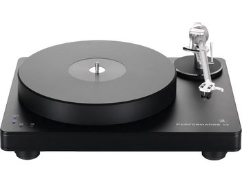 Platine vinyles hi-fi ClearAudio PACK PERFORMANCE DC ARTIST, vue de face, plateau noir, bras de lecture argenté, boutons de commande à gauche