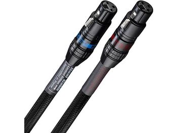 To sorte XLR-lydkabler "Real Cable Cheverny II", 1 m, sorte rillede stik, blå og rød ring