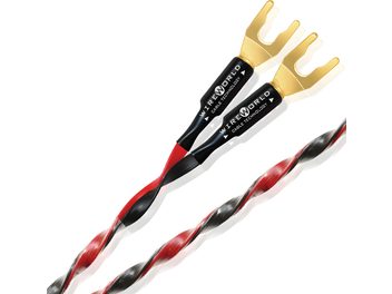 Καλώδια ηχείων Wireworld Helicon 16 OFC 2x3m, κόκκινο και μαύρο, με επίχρυσες διχάλες, σε λευκό φόντο