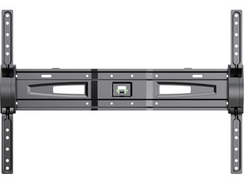 Supporto TV da parete Meliconi FT 600 FLAT CG, vista frontale, struttura in metallo nero, livella a bolla centrale, bracci perforati