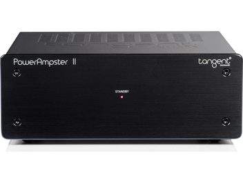 Tangent PowerAmpster II amplifier, minimalist matte black front panel, red LED indicator illuminated, 4 visible screws