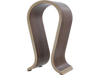 Support casque en bois courbé en forme de U inversé, composé de deux montants verticaux reliés par une partie supérieure arrondie