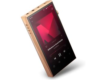 Audiophile'i pleier Astell&Kern SP3000T vask, nurga alt vaade, puutetundlik ekraan sisse lülitatud, külgmised nupud, ülemised pistikud