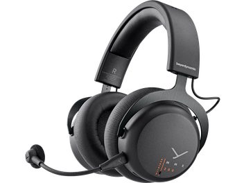 Ασύρματα ακουστικά gaming Beyerdynamic MMX 200 μαύρα, πλευρική όψη, επενδυμένο στήριγμα κεφαλής, κυκλικά ακουστικά, ευέλικτο μικρόφωνο