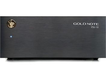 Eraldi toiteallikas HI-FI elektroonikale Gold Note PSU-10 must, eestvaade, kuldne logo matil mustal esiküljel