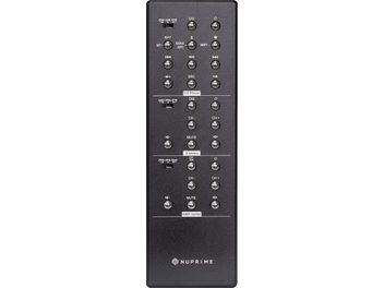Telecomando Nuprime NP-SYSREMOTE nero con 21 pulsanti rotondi argentati, vista frontale