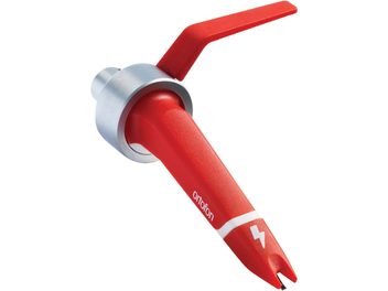 Ortofon Concorde MKII DIGITAL rød og grå pickup, set fra siden, synlig nåle, plastikkrop, stik på bagsiden