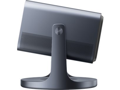 Hisense C2 Pro videoprojektor, külgvaade, hall ristkülikukujuline korpus, ümmargune keskne tugi, perforeeritud pind