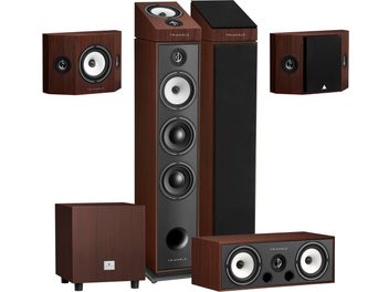 Pack d'enceintes colonnes Triangle Pack Borea BR08 + BRC2 + BRS1 + BRA1 + Tales 340, finition bois avec haut-parleurs visibles et grilles