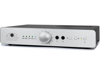 Preamplificatore per cuffie Atoll Electronique HD120 argento, pannello frontale con pulsanti, prese per cuffie e ingressi di linea, vista dall'alto