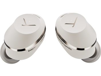 In-ear hovedtelefoner Amiron 300 beige med oval beige etui, sølvfarvede metalaccenter og grå silikonepropper