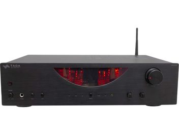 Ενισχυτής hi-fi στέρεο Taga Harmony HTA-800B μαύρος, μπροστινή όψη, πρόσοψη με κουμπιά και οθόνη, σε λευκό φόντο