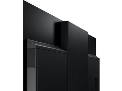 Téléviseur haute définition Panasonic TV-65Z95AEG, vue arrière en angle, finition noire, support central vertical