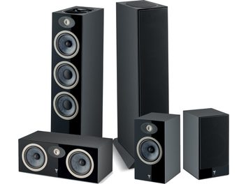 Pack d'enceintes colonnes Focal Theva N°3-D noir, 5 enceintes de différentes tailles, finition noire mate, vue de face