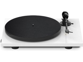 Giradischi hi-fi Pro-Ject E1 Phono bianco con piatto circolare nero, braccio di lettura nero, base rettangolare bianca, vista frontale