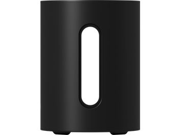 Ηχείο Subwoofer Sonos Sub Mini σε ματ μαύρο χρώμα, κυλινδρικό σχήμα με κομμένη κορυφή, κεντρικό οβάλ άνοιγμα, συμπαγές