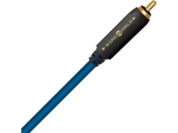 Kabel til subwoofer Stream 10 Mono 6m, sort cylindrisk RCA-stik med guldbelagt spids, glat blå kappe