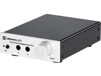 Preamplificatore per cuffie Lehmann Audio Drachenfels argento, case metallico rettangolare, pannello frontale con manopole e prese jack