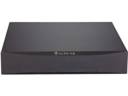 Amplificateur de puissance haute-fidélité Nuprime STA-9 noir, boîtier rectangulaire noir mat, vue de face