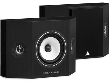 Diffusore posteriore bipolare Triangle BRS1 nero con parte frontale visibile, altoparlante centrale bianco, tweeter laterali e logo in basso