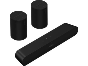 Ηχομπάρα Sonos Pack Ray + 2 ηχεία Era 100 σε ματ μαύρο, subwoofer, κομψό σχεδιασμό, πλεκτό ύφασμα