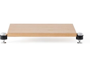 Ripiano aggiuntivo Copenhagen base nero / rovere, vista frontale, piano rettangolare in legno chiaro, 4 gambe metalliche regolabili nere e argento