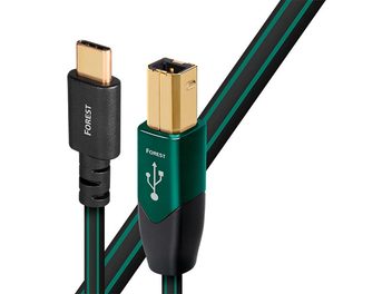 Audioquest Forest green and black USB cable, gold-plated USB-C and USB-B connectors, 1.5 meter length